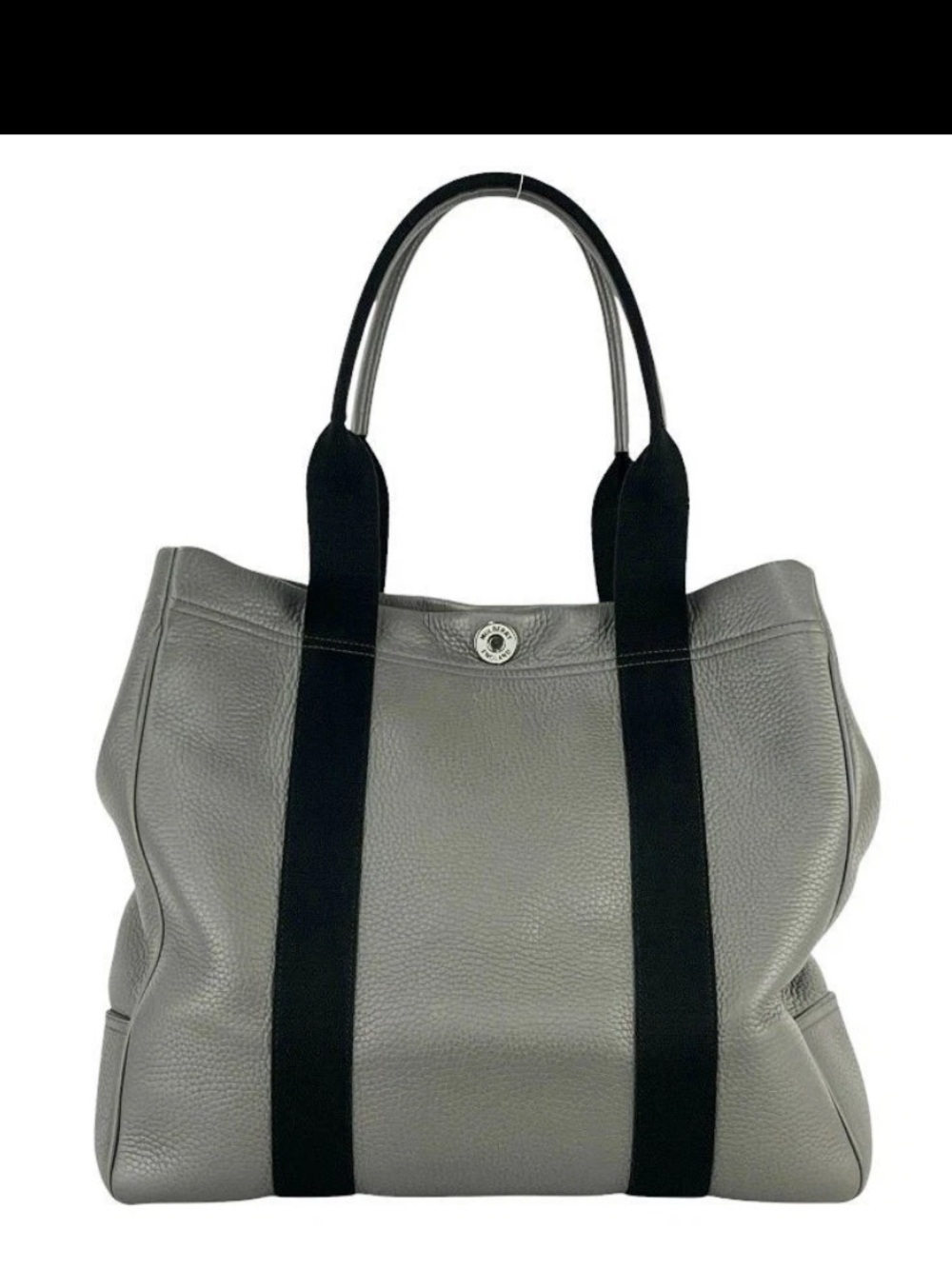 Mulberry Gray Leather Tote with Black Straps